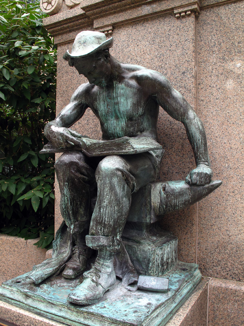 Worker reading book, Carnegie library, Allegheny, PA