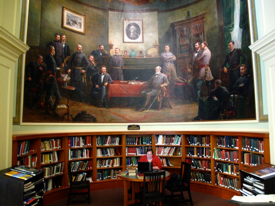 Painting in library, Lowell, MA