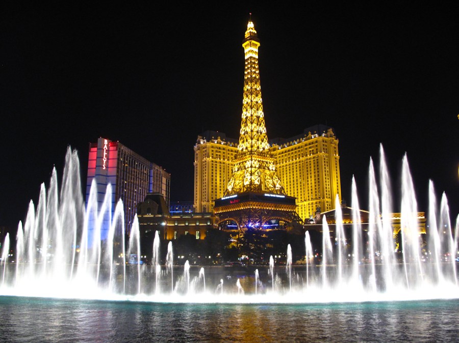 Bellagio fountains and Paris, Las Vegas, NV