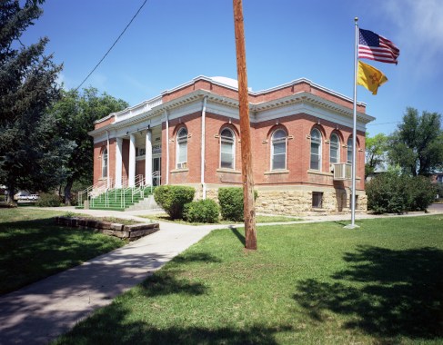 Flags and Carnegie Library, Las Vegas, NM