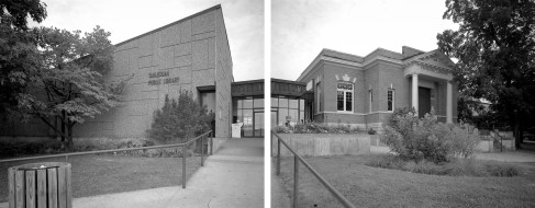 New and old libraries in Cherokee Capitol, Tahlequah, OK (diptych)